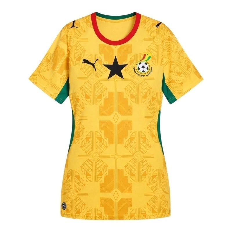 Camisa Seleção Gana II 26/27 - Torcedor Puma Feminina - Amarela com detalhes em verde e vermelho