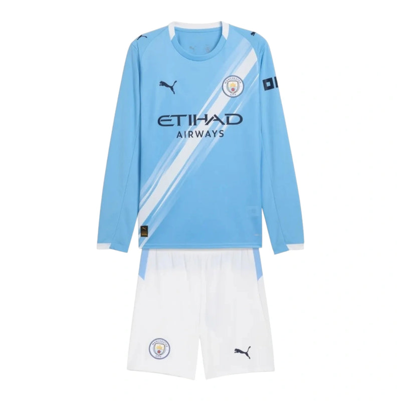 Kit Infantil Manchester City I 25/26 manga longa - Puma - Azul e branco
