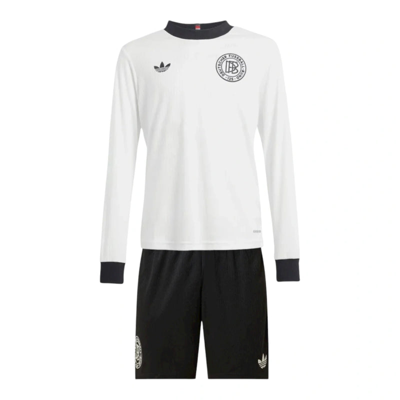 Kit infantil Seleção Alemanha Edição Aniversário 125 anos I 25/26 manga longa - Adidas - Branco com detalhes em preto