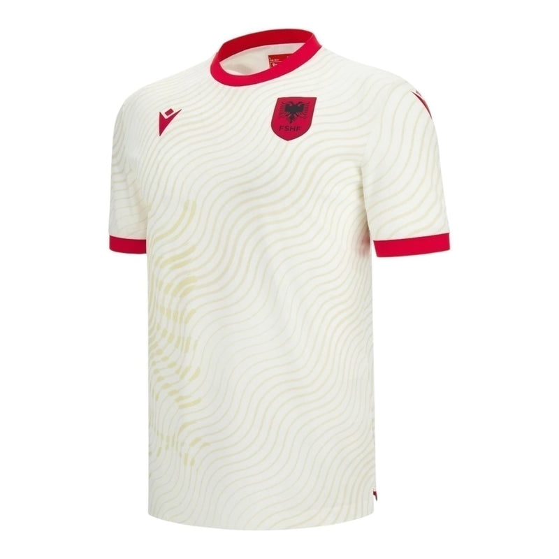 Camisa Seleção Albânia II 26/27 - Torcedor Macron Masculina - Bege e vermelha