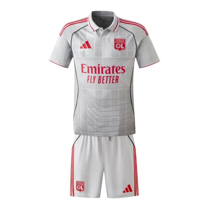 Kit Infantil Lyon III 25/26 - Adidas - Cinza e vermelho