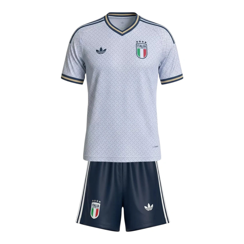 Kit Infantil Seleção Itália II 26/27 - Adidas - Branco com detalhes em azul