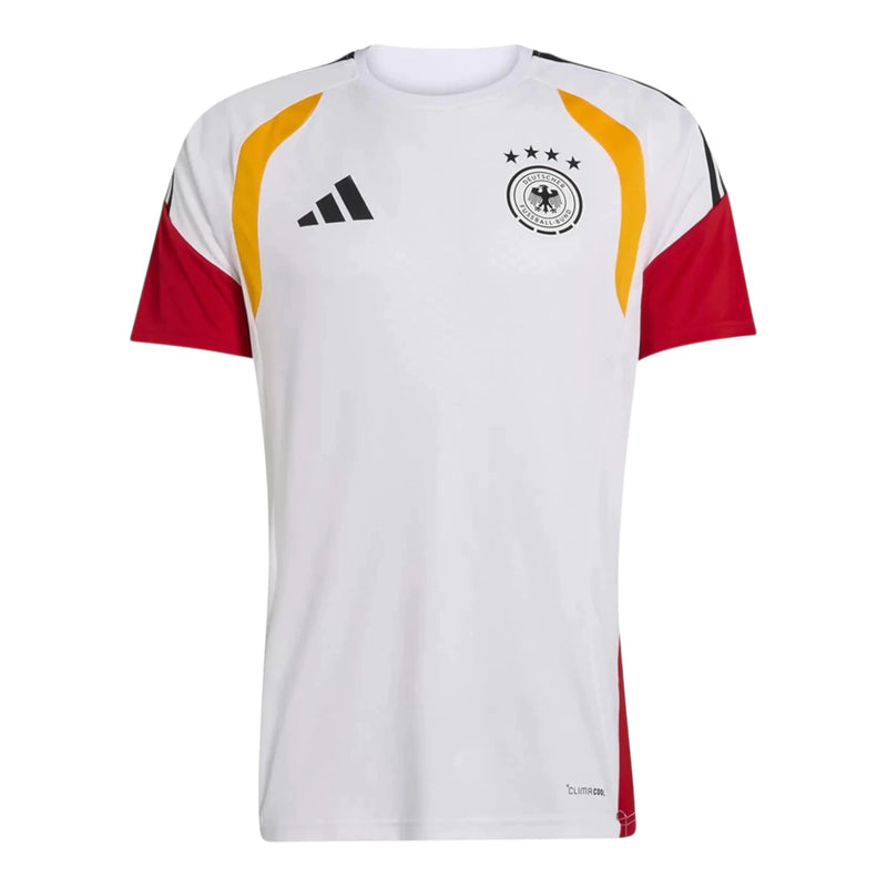 Camisa Seleção Alemanha Treino 26/27 - Torcedor Adidas Masculina - Branca com detalhes em amarelo e vermelho