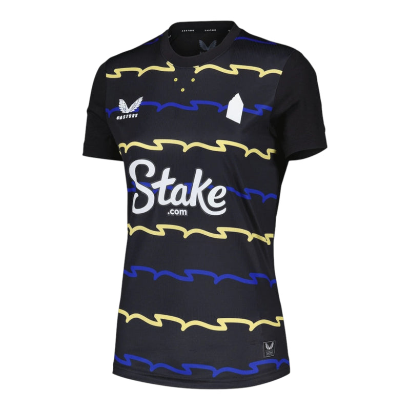Camisa Everton III 25/26 - Torcedor Castore Feminina - Preta com detalhes em azul e amarelo