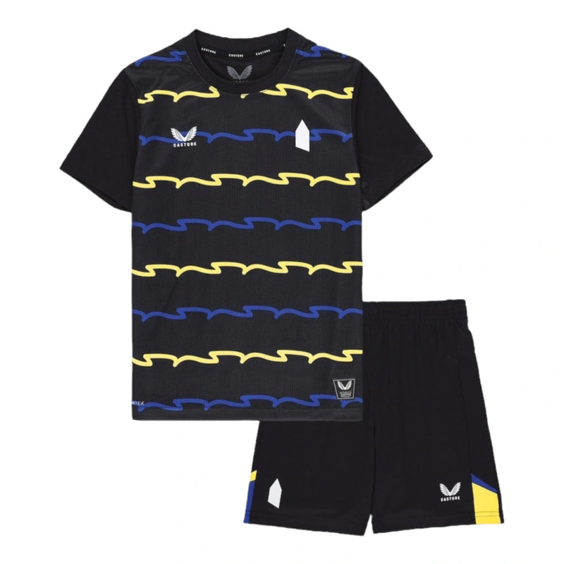 Kit Infantil Everton III 25/26 - Castore - Preto com detalhes em amarelo e azul