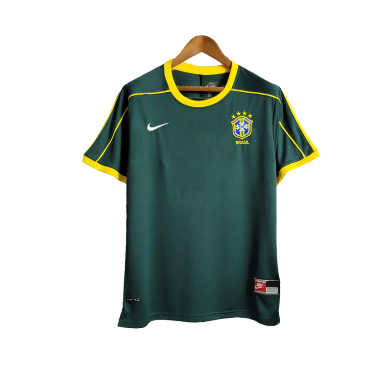 Camisa Goleiro Seleção Brasileira Retrô 1998 Nike Torcedor Masculina - Verde escuro com detalhes em branco e amarelo
