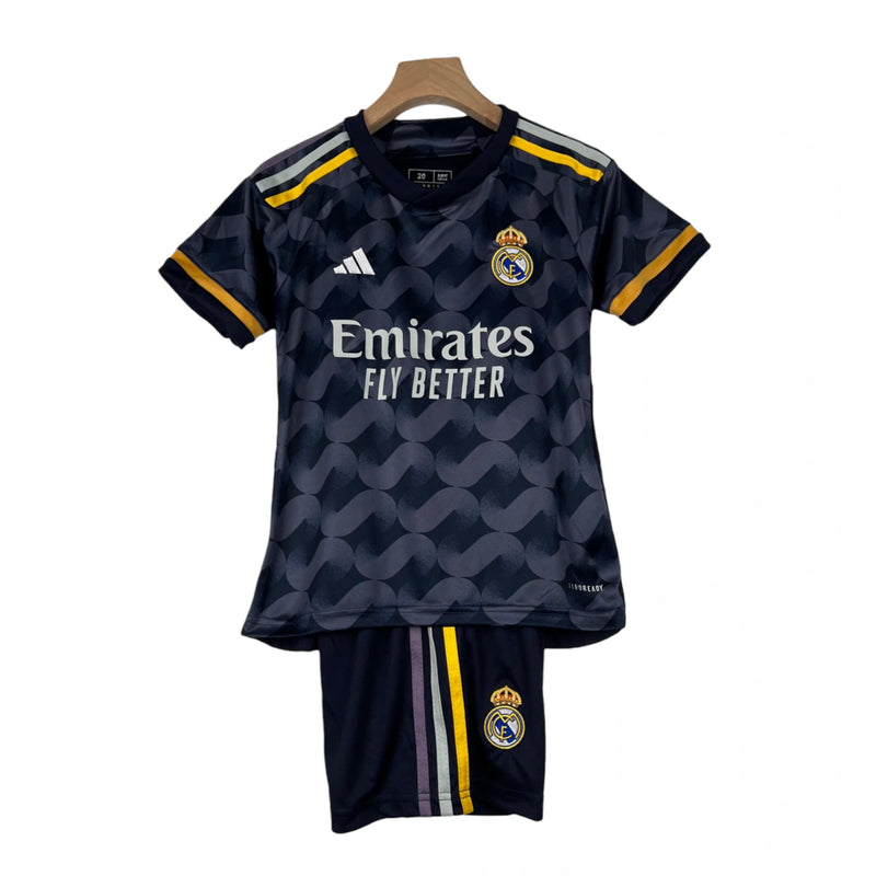 Kit Infantil Real Madrid III 23/24 Adidas - Azul com detalhes em amarelo e branco