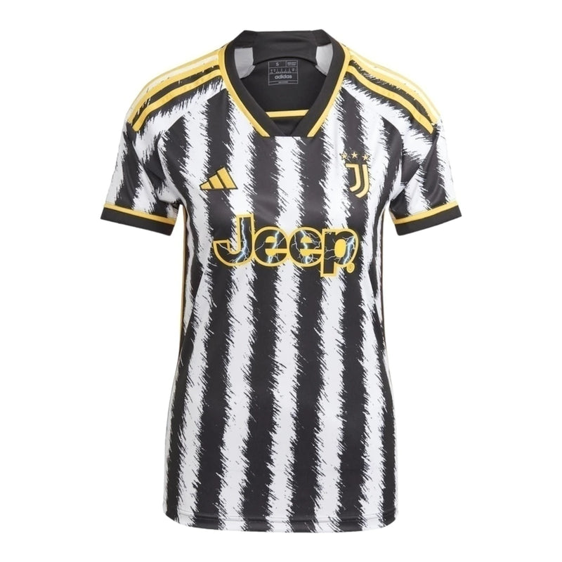Camisa Juventus I 23/24 - Torcedor Adidas Feminina - Branca e preta com detalhes em amarelo