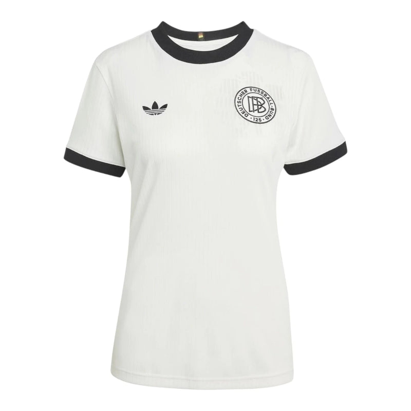 Camisa Seleção Alemanha Edição Aniversário 125 anos I 25/26 - Torcedor Adidas Feminina - Branca com detalhes em preto