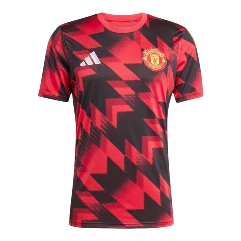 Camisa Manchester United Pré-jogo 25/26 - Torcedor Adidas Masculina - Preta com detalhes em vermelho