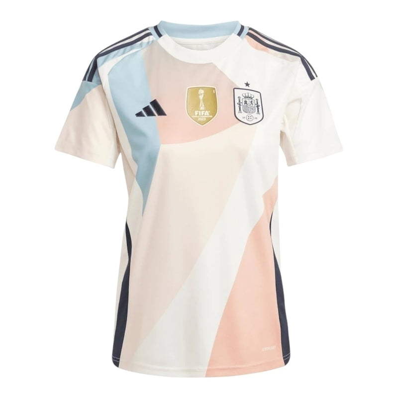 Camisa Seleção Espanha Eurocopa II 25/26 - Torcedor Adidas Feminina - Branca com detalhes em rosa e azul
