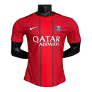 Camisa Paris Saint-Germain Pré-jogo 25/26 - Jogador Nike Masculina - Vermelha com detalhes em azul
