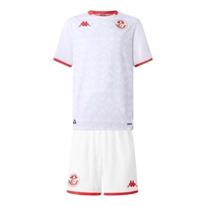 Kit Infantil Seleção Tunísia II 26/27 - Kappa - Branca com detalhes em vermelho