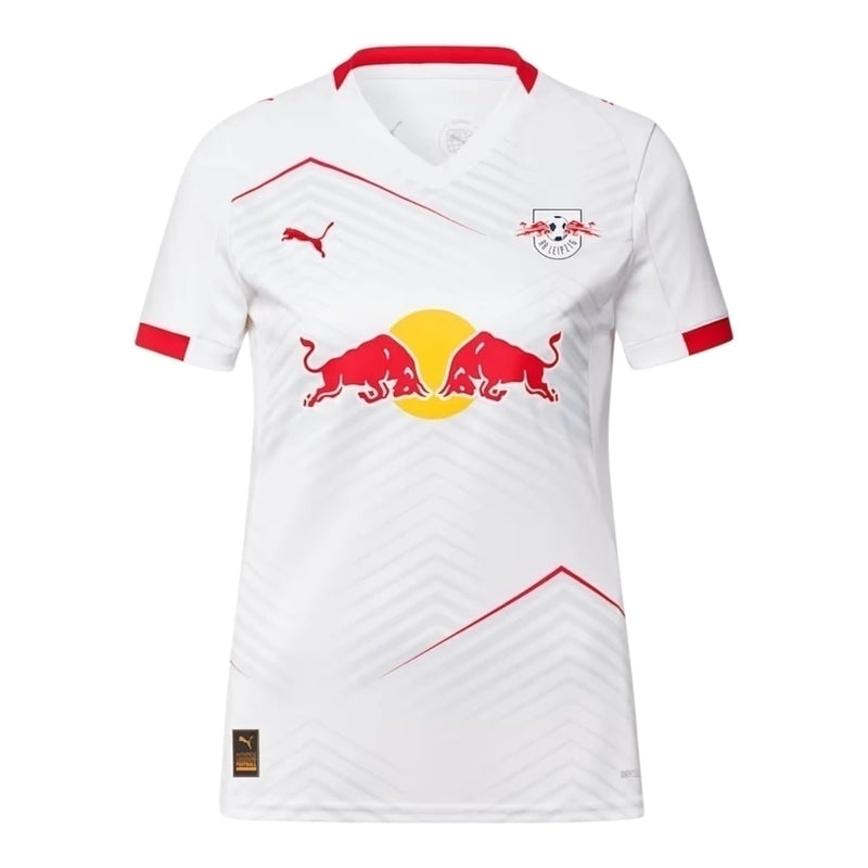 Camisa Red Bull Leipzig I 25/26 - Torcedor Puma Feminina - Branca com detalhes em vermelho