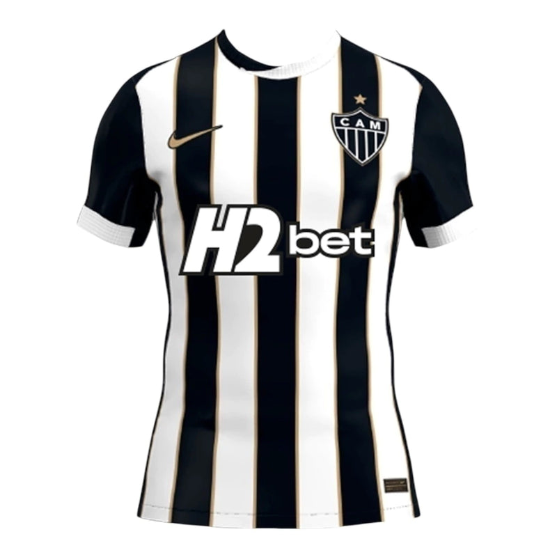 Camisa Atlético Mineiro I 26/27 - Torcedor Nike Feminina - Preta e branca com listras douradas Com Patrocínio