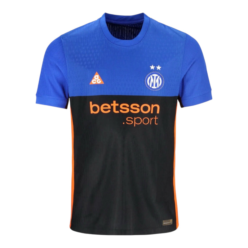 Camisa Inter de Milão IV 26/27 - Torcedor Nike ACG Masculina - Azul e preta com detalhes em laranja
