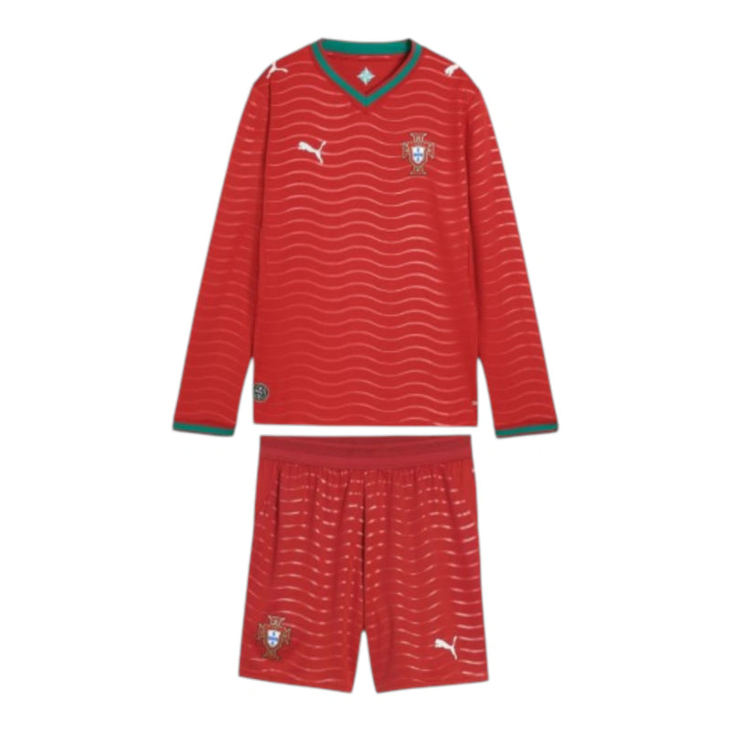 Kit Infantil Seleção Portugal I 26/27 manga longa - Puma - Vermelho