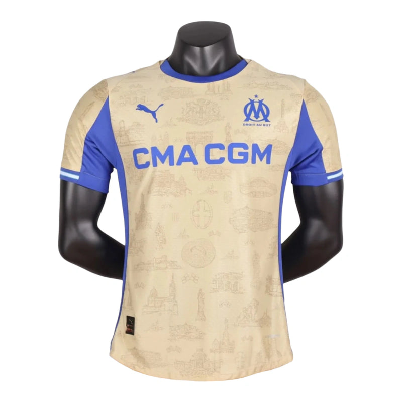 Camisa Olympique Marseille IV 25/26 - Jogador Puma Masculina - Bege e azul