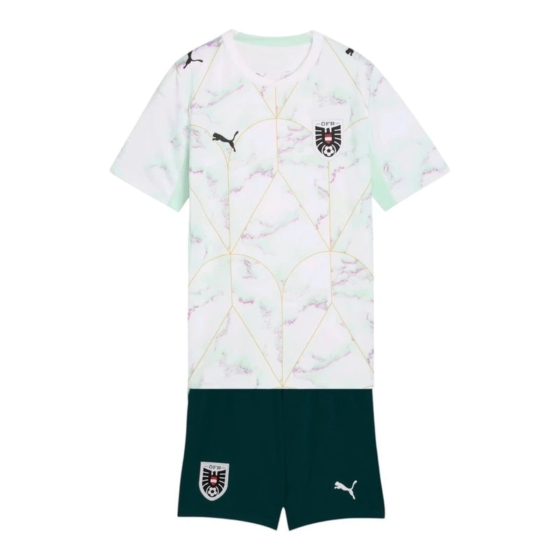 Kit Infantil Seleção Áustria II 26/27 - Puma - Branco e verde