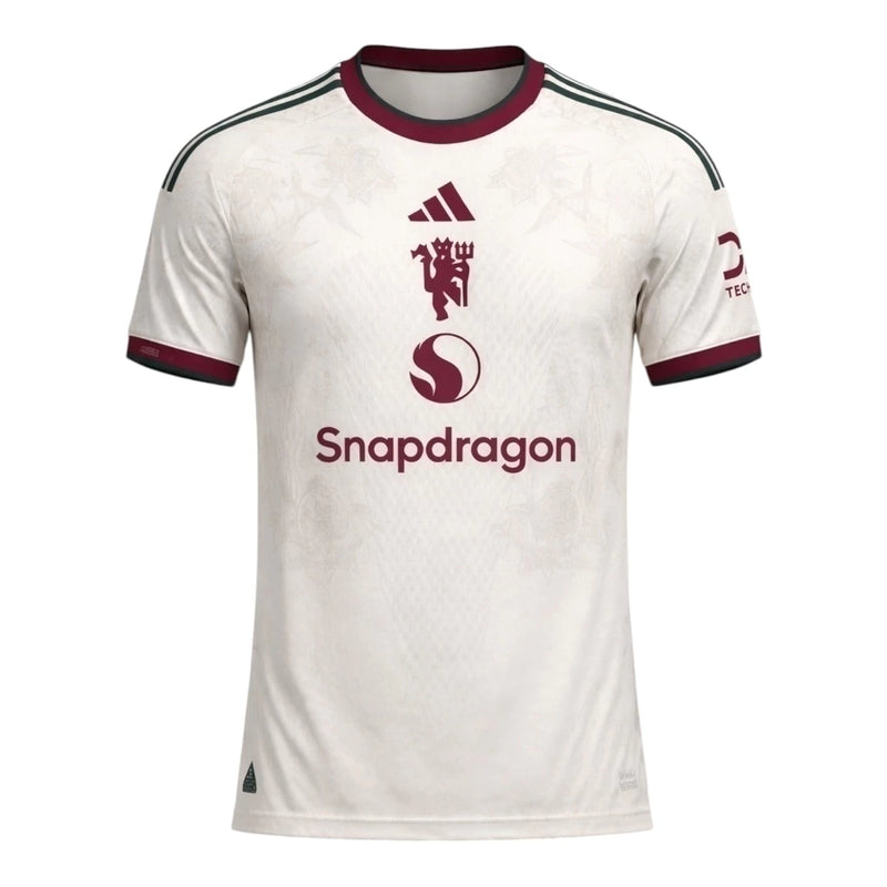 Camisa Manchester United III 26/27 - Torcedor Adidas Masculina - Bege com detalhes em vinho e verde